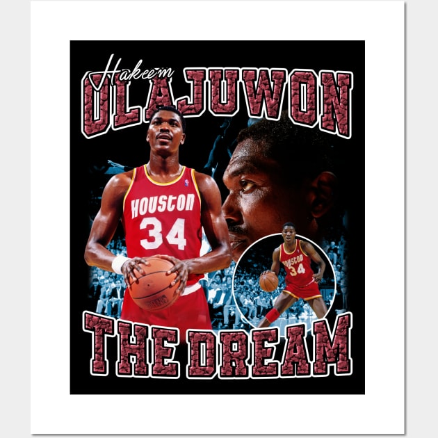 Hakeem Olajuwon The Dream Basketball Legend Signature Vintage Retro 80s 90s Bootleg Rap Style Wall Art by CarDE